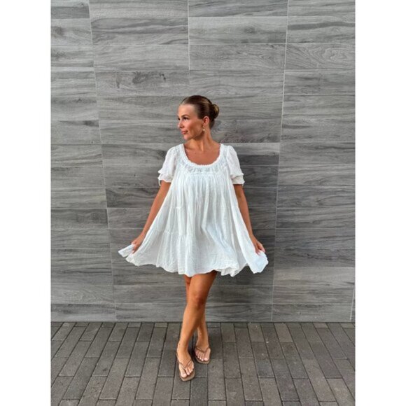 FREE PEOPLE Sandy Shores Babydoll Dress in Ivory Size Medium - Picture 13 of 14
